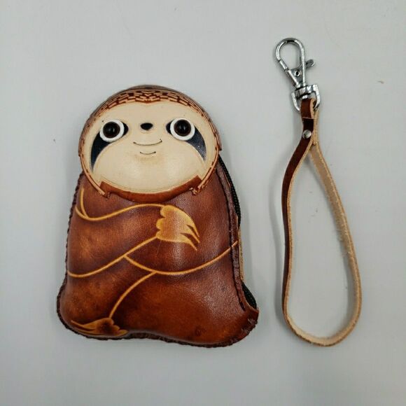 Sloth Leather Wristlet Wallet Handmade Cute Lazy Animal Zip Coin Purse Fun Gift - Picture 2 of 12